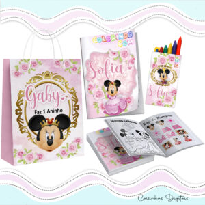 Kit Colorir Minnie Princesa Rosa