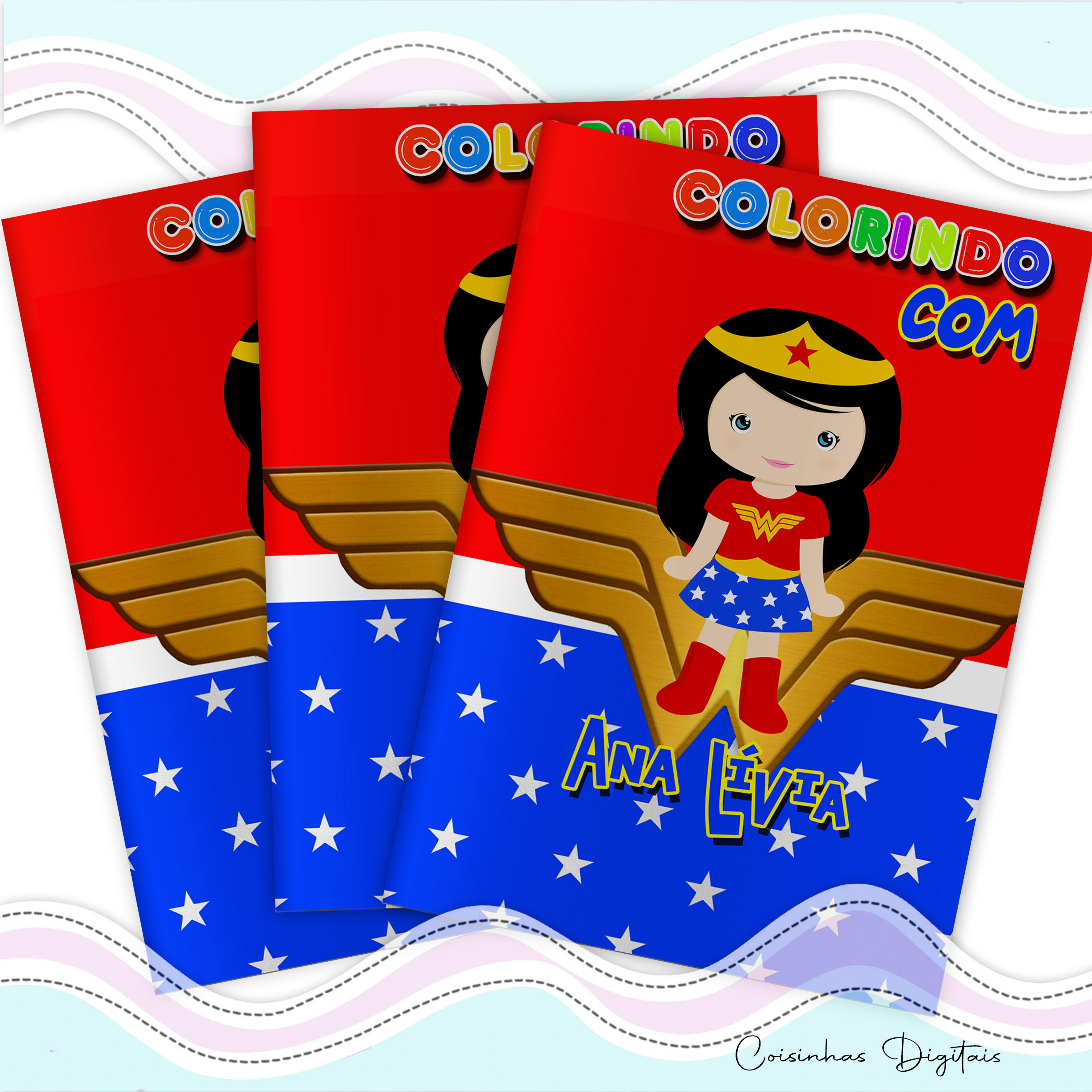 Kit Colorir Mulher Maravilha Cute - Imagem 2