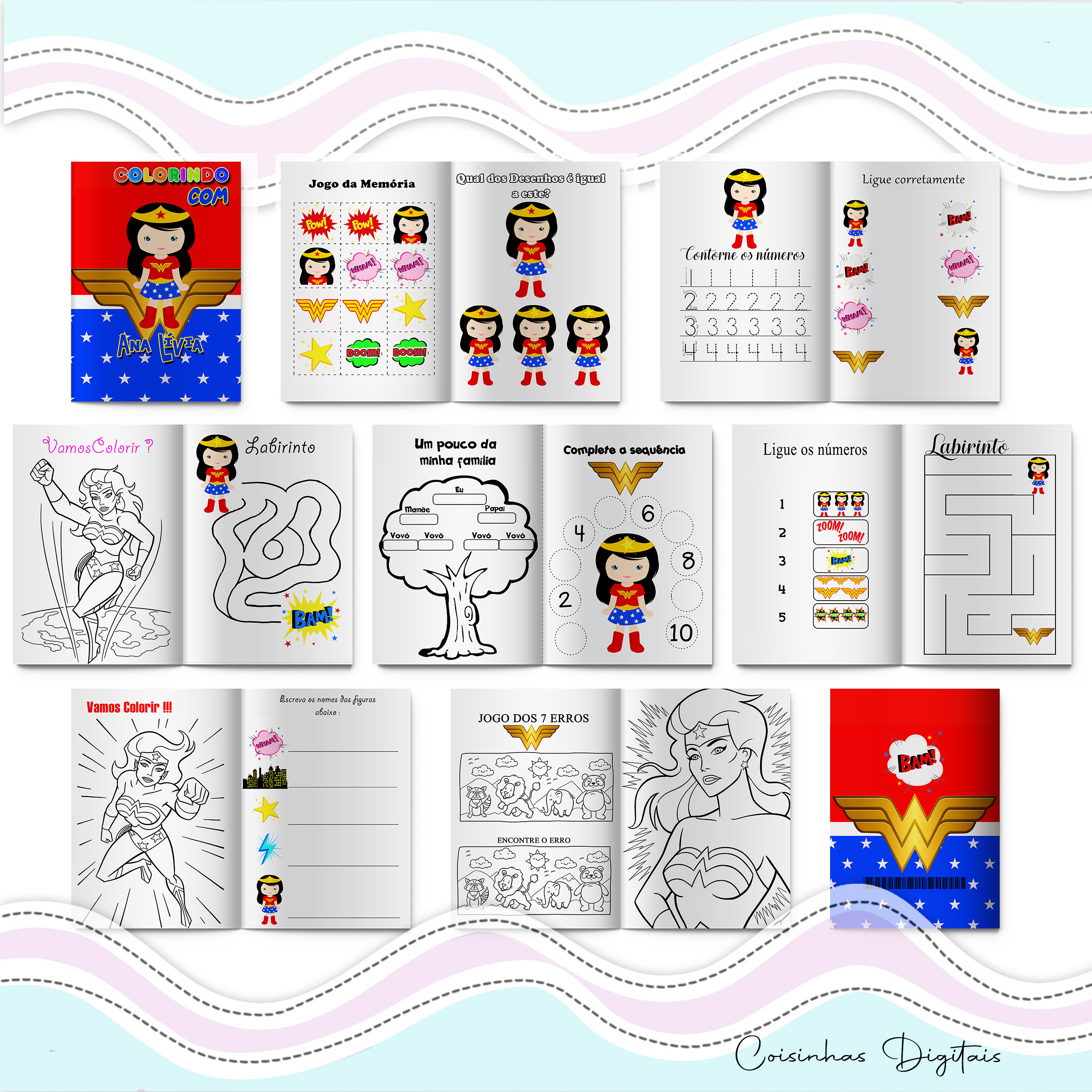 Kit Colorir Mulher Maravilha Cute - Imagem 4