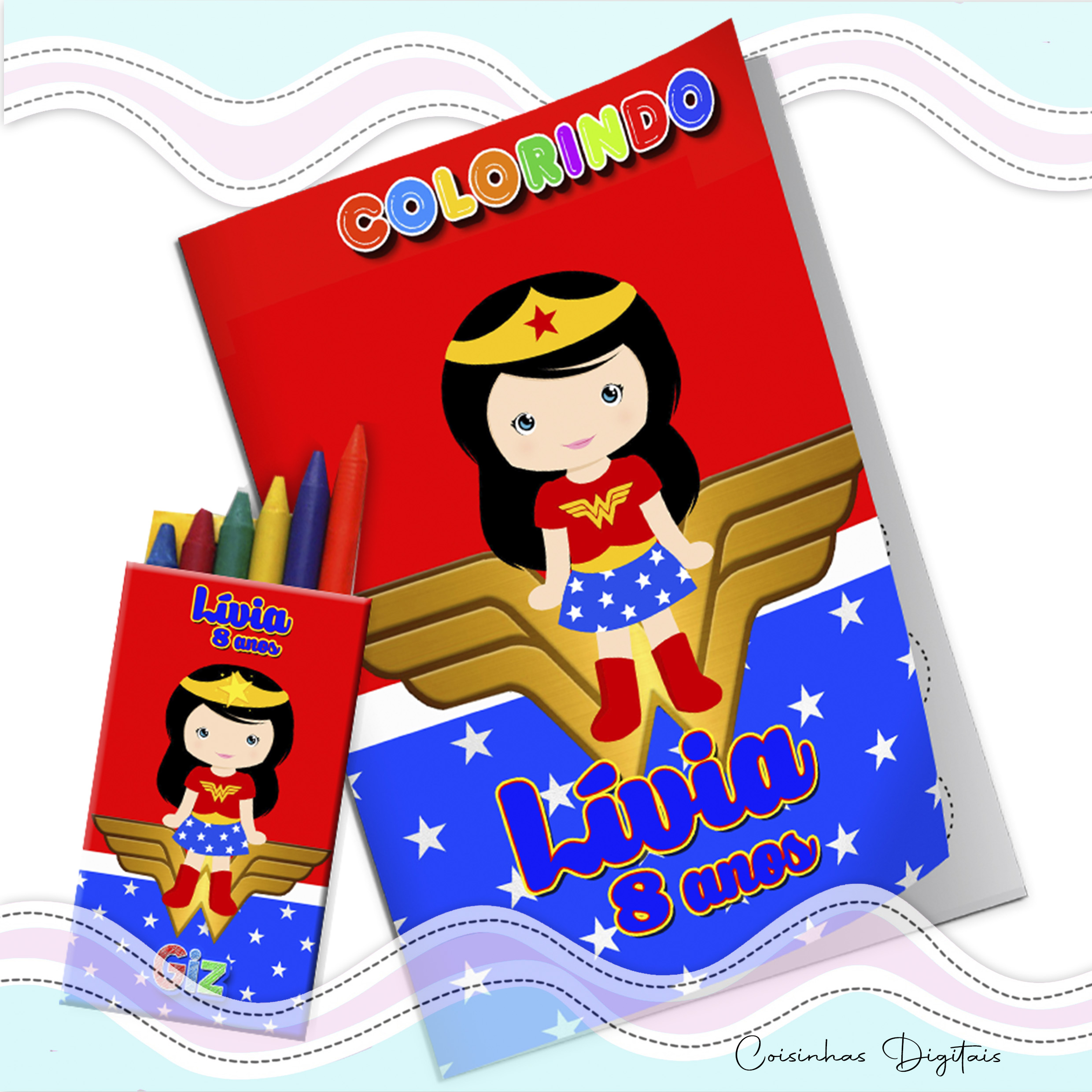 Kit Colorir Mulher Maravilha Cute - Imagem 5