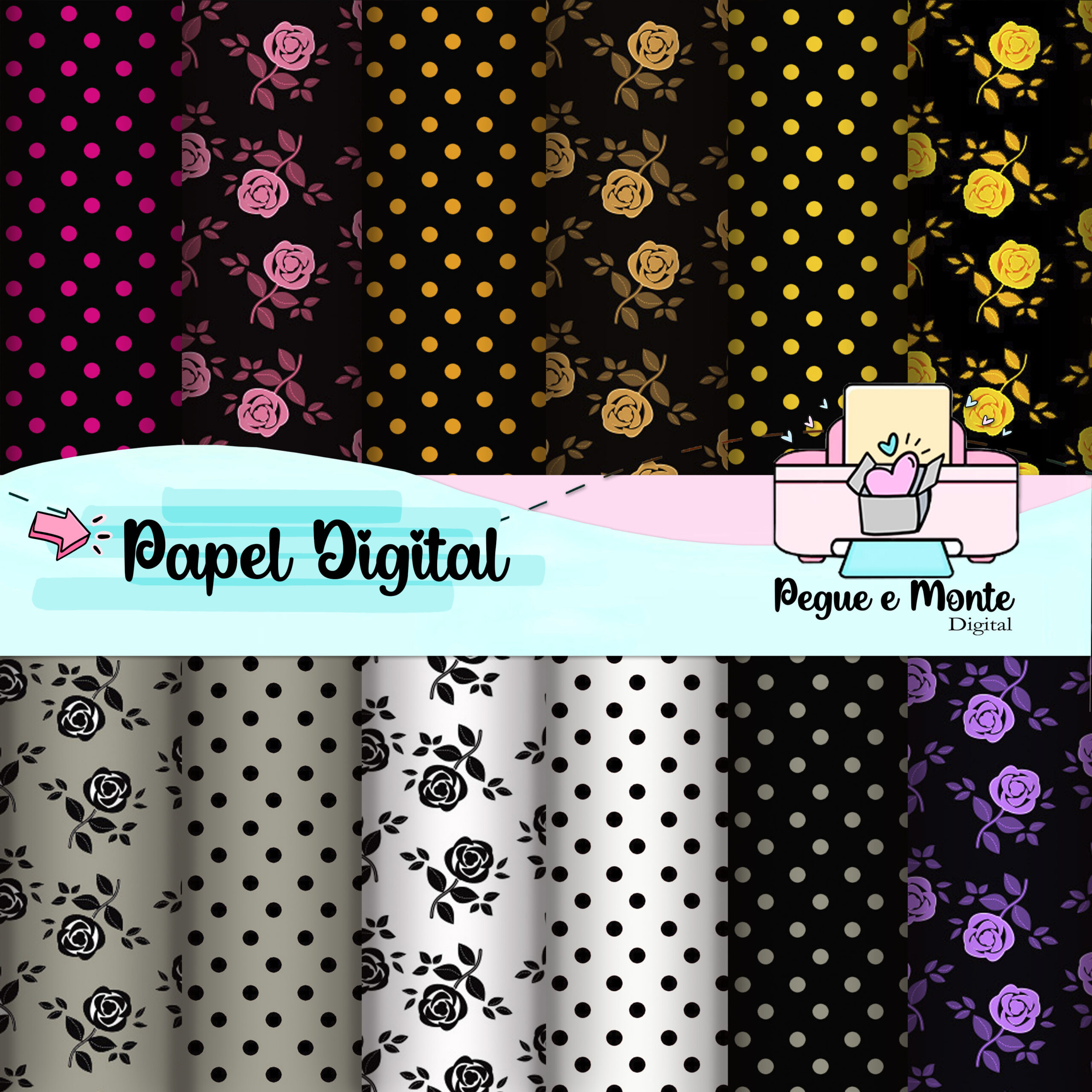 Papel Digital Floral e Poá