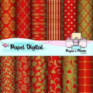 Papel Digital Vermelho e Dourado
