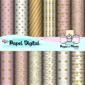Papel Digital Rosa e Dourado
