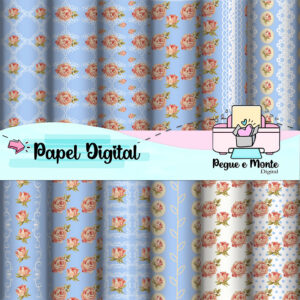 Papel Digital Floral Azul Claro