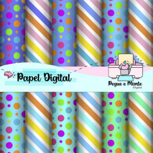 Papel Digital Circo Listras e Bolinhas