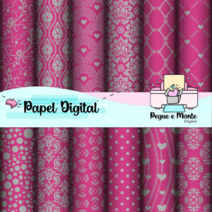 Papel Digital Arabesco Pink e Prata