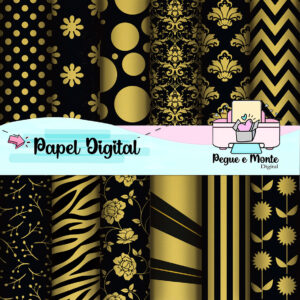 Papel Digital Arabesco Preto e Dourado
