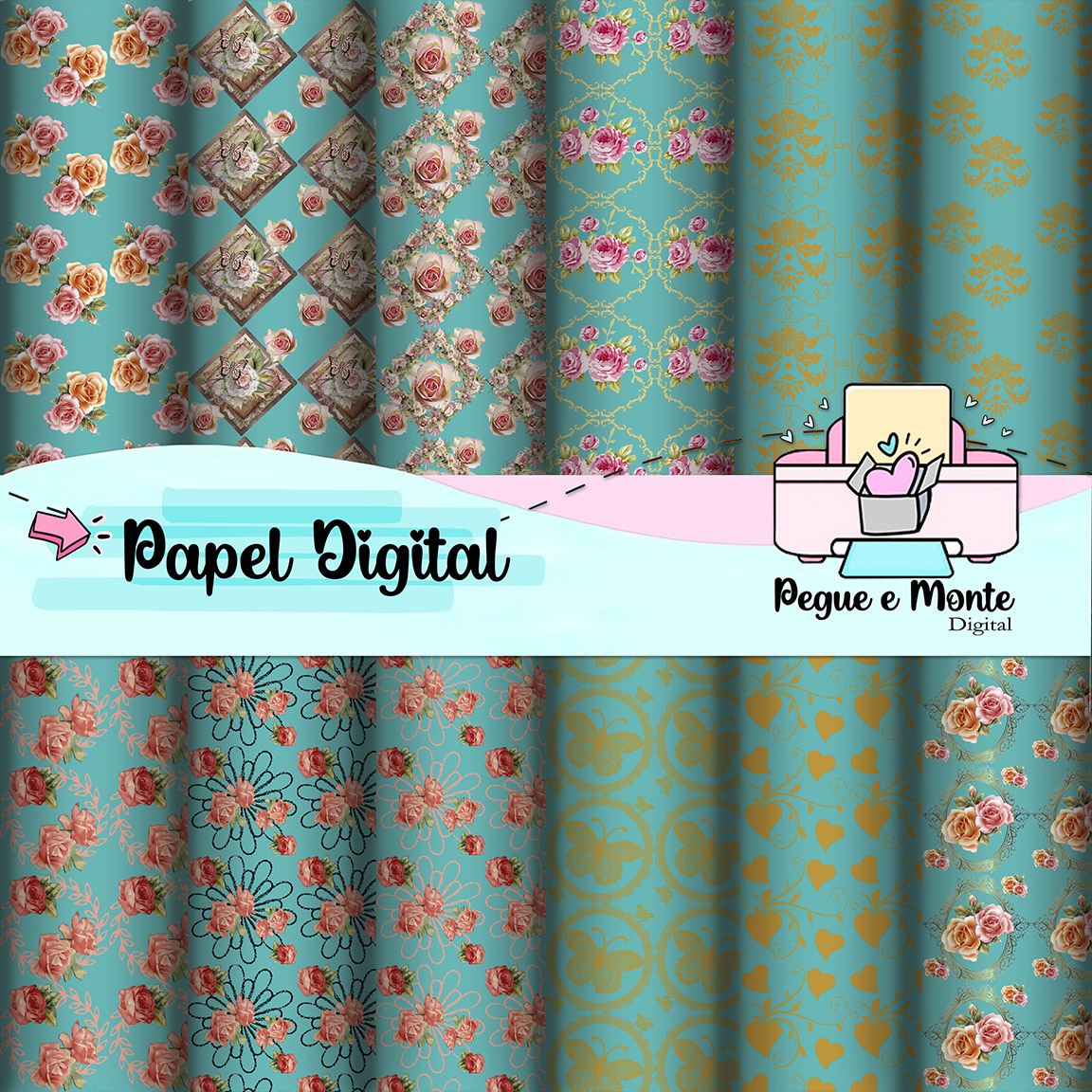 Papel Digital Floral e Arabesco