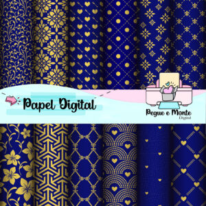 Papel Digital Azul Marinho Dourado