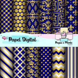 Papel Digital Azul Marinho e Dourado