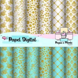 Papel Digital Floral Dourado