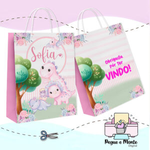 Sacolinha Personalizada Dinossauro Cute Menina