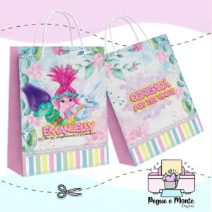 Sacolinha Personalizada Trolls Aquarelado
