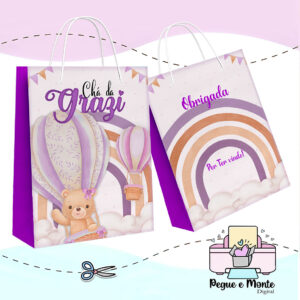 Sacolinha Personalizada Ursinho Baloeiro Boho